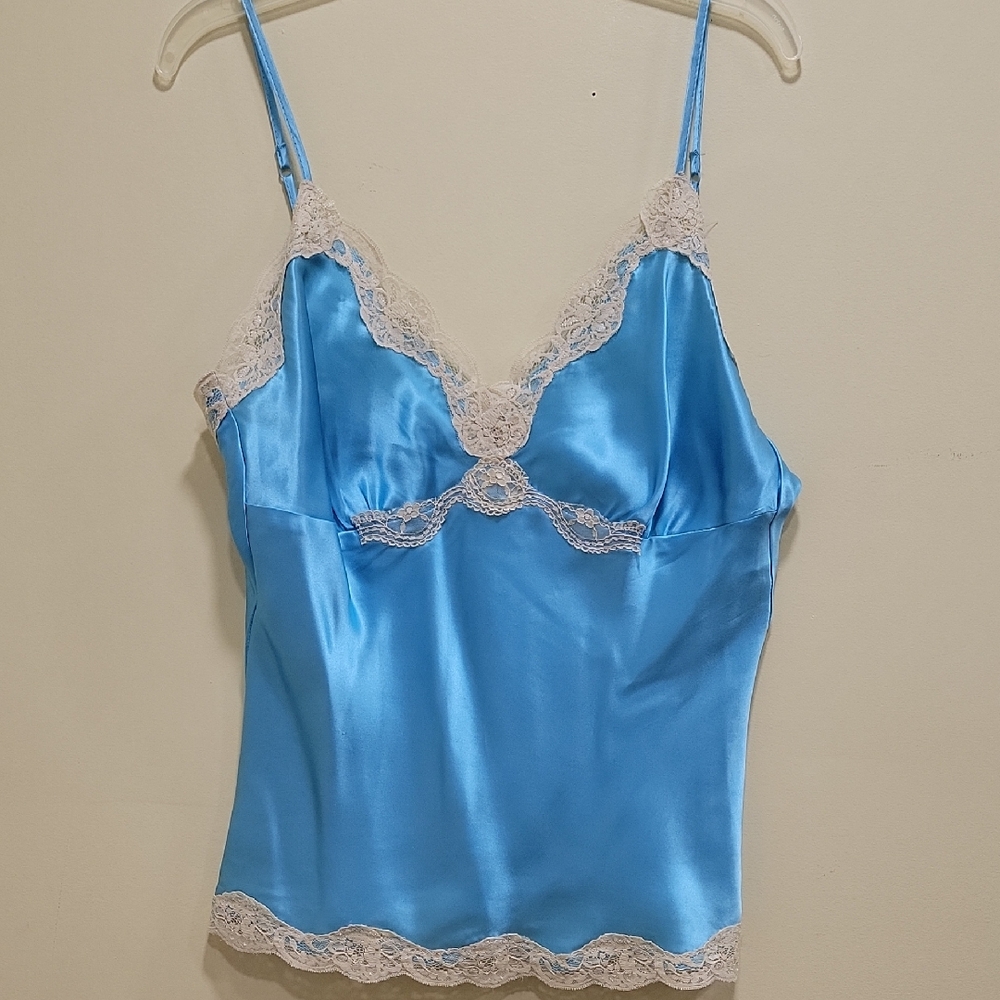 My Michelle Light Blue Satin Lace Cami Tank Top